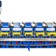 多工位煞車片成型機｜六工位正面配置 / Multi-Station Brake Pad Molding Machine — Front View / 多工位刹车片成型机｜六工位正面配置